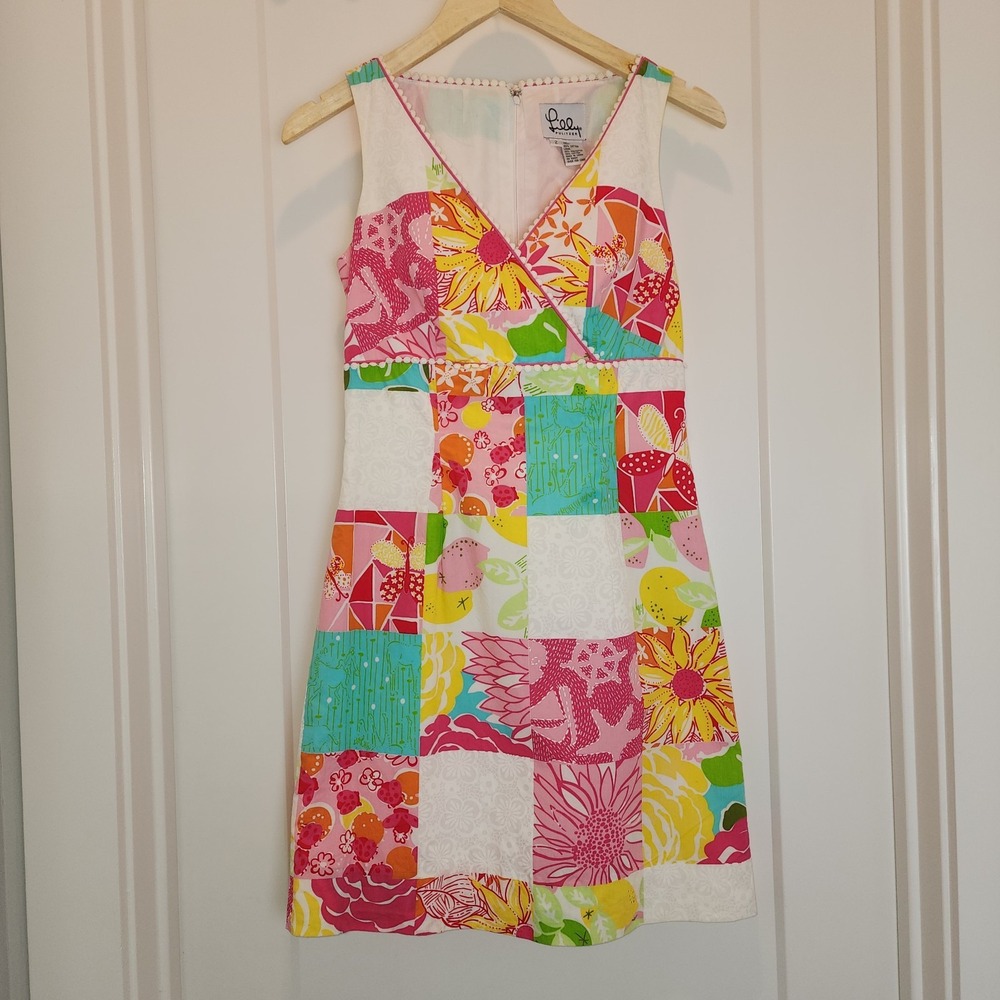 Y2K Lilly‎ Pulitzer Dress 2 Patchwork Horse Floral Citrus Coastal Beach Preppy